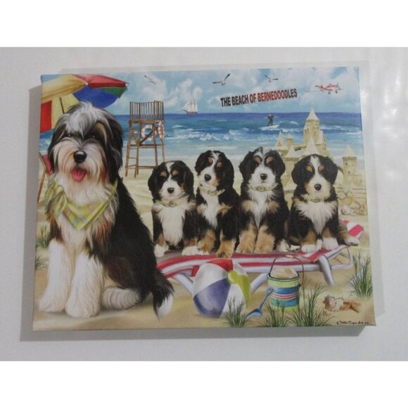 Beach of Bernedoodles Dog Canvas Wall Art Home Decor 11x14 - Picture 3 of 4